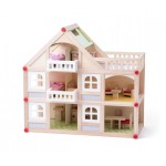 Casuta din lemn natur P+2 cu anexa, balcoane si terasa cu mobilier si accesorii incluse 